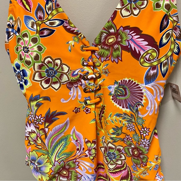 BCBGMAXAZRIA Tropical Print Orange Swimsuit 🩱 Sz M NWT One Piece - Picture 6 of 10